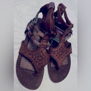 Bohemian Gypsy Giani Bernini  Gladiator Brown Sandals Womens Size 6 Hippie Shoes